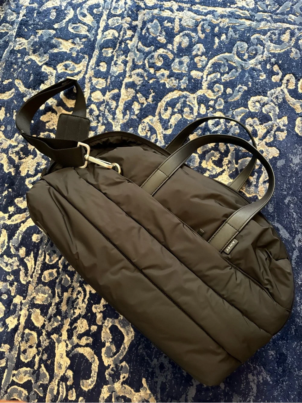 Away Everywhere Bag - Nylon Quilted Tote Bag with Shoulder Strap - Black